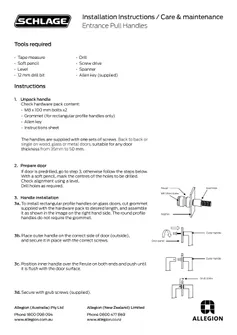 Installation Guide Schlage Entrance Pull Handles